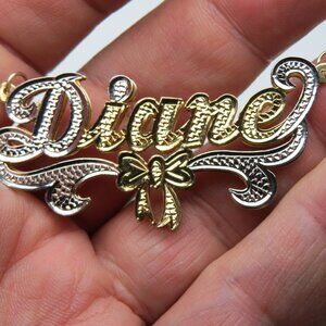14k Gold Double Name Plate DIANE Hand Made